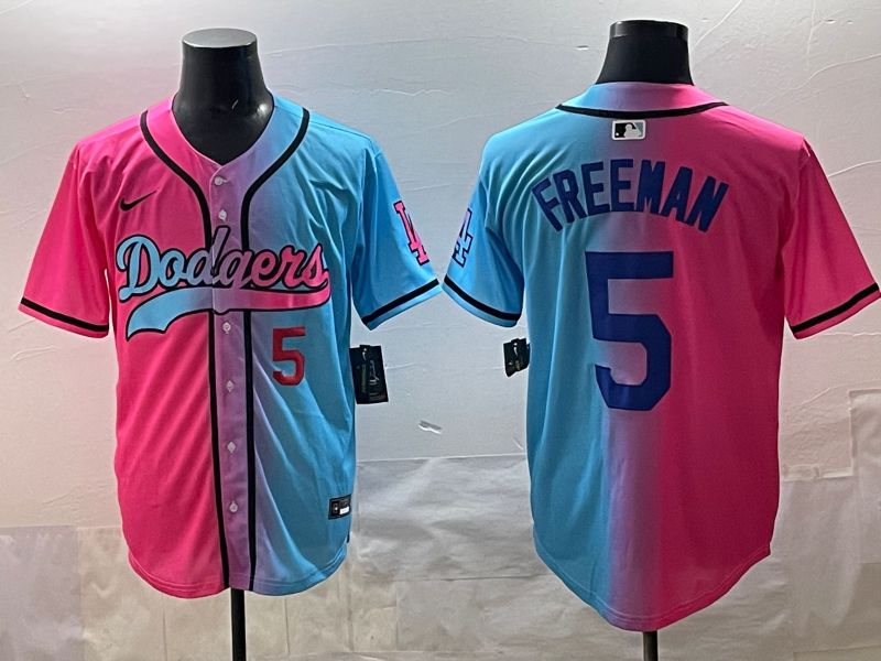 Men Los Angeles Dodgers #5 Freeman Blue pink Game 2025 Nike MLB Jersey style 005->los angeles dodgers->MLB Jersey